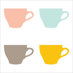 Vector set of color cups on white background