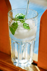 Fresh water with mint leaves