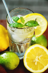 Fresh water with lemon, lime and mint 