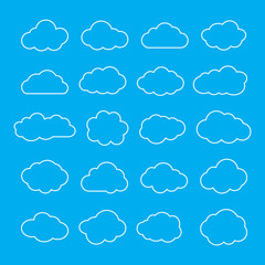Set of Thin Line Clouds Icons. Cloud Shapes collection.