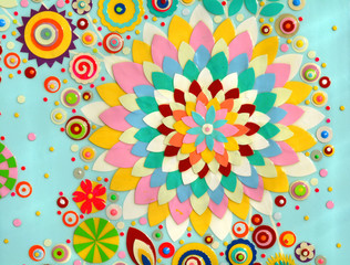 Spring background with flower blossom. Abstract background of flowers. Close up. Grunge acrylic painting on canvas, 3d, three, dimensional embossing and carving. Modern art, contemporary art.