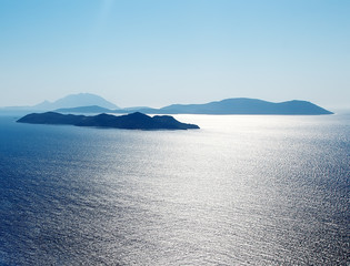 islands in the Mediterranean Sea near coast of island  Rhodes Greece bright sunny day