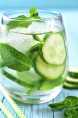 Homemade cucumber and mint lemonade.