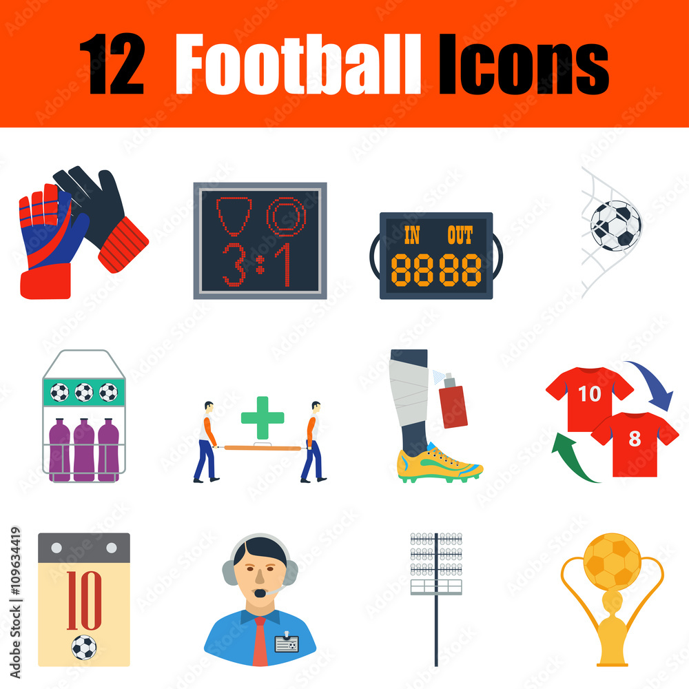 Wall mural Flat design football icon set