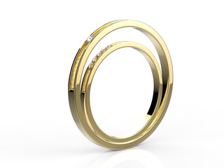 golden wedding rings on white background