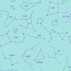 Constellations on light-blue background. Seamless pattern.