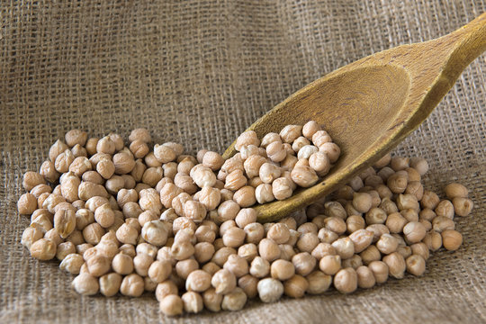 Chickpeas On Sackcloth With Spoon