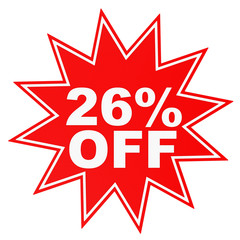 Discount 26 percent off. 3D illustration.