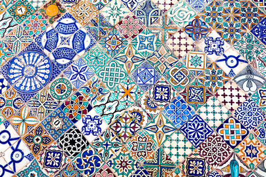 mosaic formed by tiles of different designs