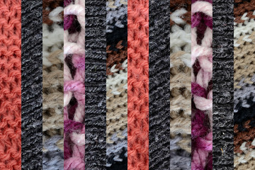 collage of different wools, thin vertical stripes