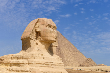 Sphinx and Giza Pyramids in Cairo, Egypt