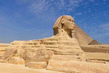 Fototapeta na wymiar Sphinx and Giza Pyramids in Cairo, Egypt