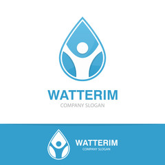 Vector logo combination of a water drop and man