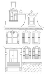 Gothic Style House Line Art Illustration No fill