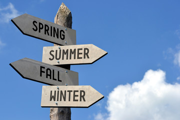Spring, summer, fall, winter signpost