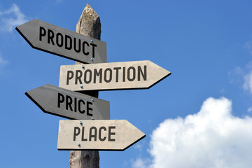 Product, promotion, price, place signpost
