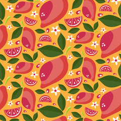 Seamless pattern of ripe juicy lemons with leaves and flowers. C