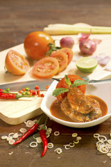 Healthy food, fish canned with herbs