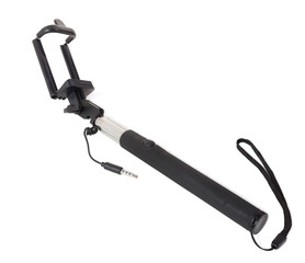 Black selfie stick isolated on white with clipping path