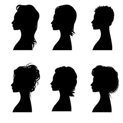 set of silhouettes of haircuts and hairstyles, vector