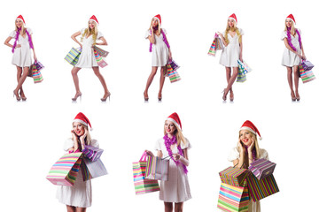 Woman with shopping bags isolated on white