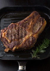 Grilled Black Angus Steak Ribeye  with rosemary, spice and salt