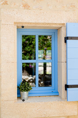 Plakat blue old window in traditional french provence architecture