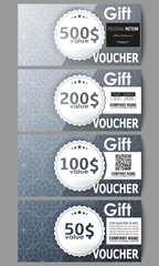 Set of gift voucher templates. Abstract floral business background, modern stylish vector texture