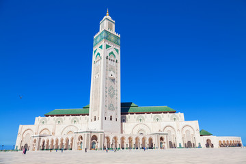 Fototapeta na wymiar Full view of Hassan II mosque in Casablanca, Morocco