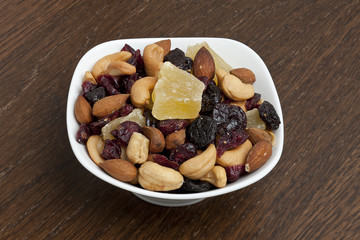 a plate with dried nuts and fruits