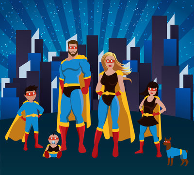 Family Of Superheroes Together Poster