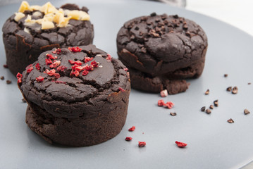 Chocolate muffins with different topping
