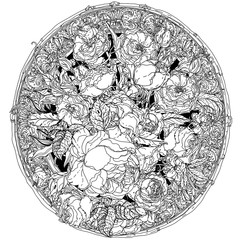 Hand drawing zentangle element. Black and white. Flower mandala.