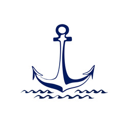 The Icon of anchor. Hand drawn vectoк illustration. Sea motifs. 