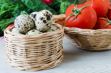 quail eggs in a basket wicker