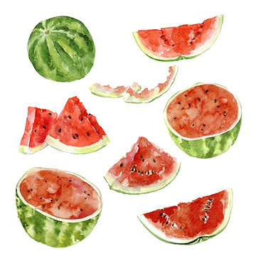 set of watercolor watermelon