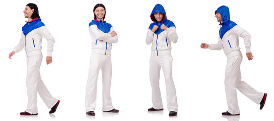 A man in white sportswear isolated on white