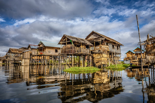 Wooden houses on piles, Inle Lake, Myanmar