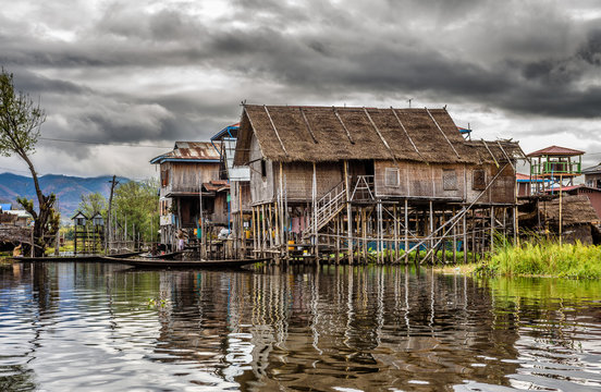 Wooden houses on piles, Inle Lake, Myanmar