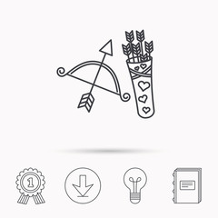 Amour arrows and bow icon. Valentine weapon sign