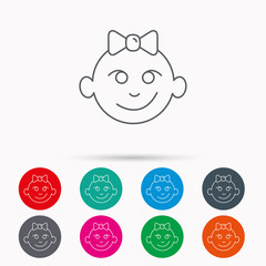 Obraz premium Baby girl face icon. Child with smile sign.