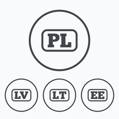 Language icons. PL, , , LT and EE translation.