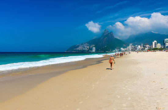 Ipanema beach and mountain Dois Irmao (Two Brother) in Rio de Janeiro, Brazil