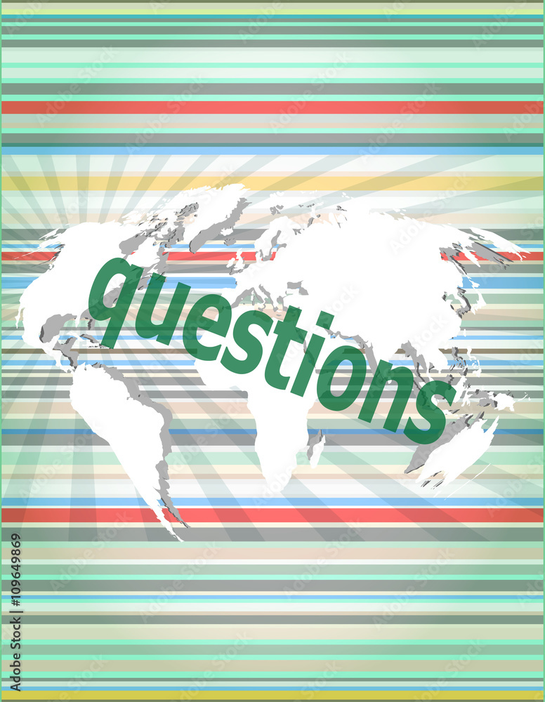 Aufkleber education concept: words questions on digital background vector quotation marks with thin line speec