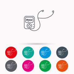 Music player icon. Songs portable device sign.