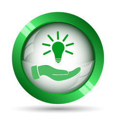 Hand holding lightbulb.Idea icon