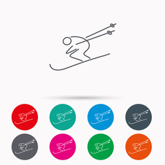 Skiing icon. Skis jumping extreme sport sign.