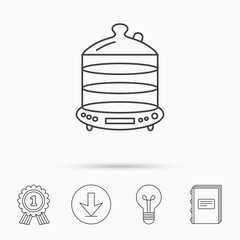 Steamer icon. Kitchen electric tool sign.