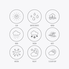 Weather, sun and rain icons. Moon night.