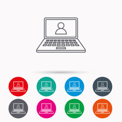 Webinar icon. Chat video sign.